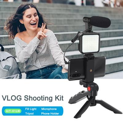 Profesyonel Vlogging Seti Ayaklı Tripod Mikrofon Ve Led Işık Telefon Tutucu Youtuber Çekim Standı