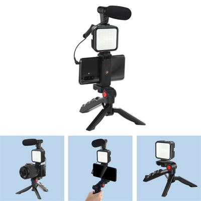 Profesyonel Vlogging Seti Ayaklı Tripod Mikrofon Ve Led Işık Telefon Tutucu Youtuber Çekim Standı