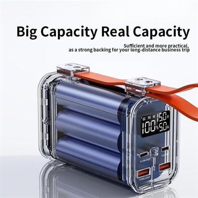 PW03 50000 Mah Powerbank Işıklı Çoklu Kablolu Hızlı Şarj Dijital Göstergeli Type-c Lightning Usb Taşınabilir Şarj Cihazı Fener Özellikli 