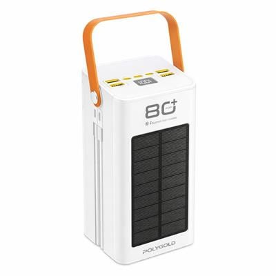 PW780 80000 Mah Solar Powerbank Led Fenerli Taşınabilir Şarj Cihazı Type-C Lightning Kablolu Hızlı Şarj Güneş Enerjili 2 Çıkışlı Çoklu Girişli Işıklı Powerbank