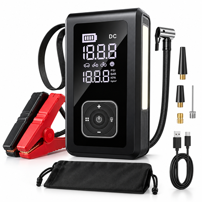 PW9080 5'i 1 Arada 10000 mAh Akü Takviye Cihazı 150 PSI Dijital Lastik Şişirme Pompası Taşınabilir Hava Kompresörü Powerbank LED Fener