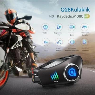Q28 Wifi Kameralı Interkom Motosiklet Kask Kulaklığı Bluetooth Sd Kart Destekli