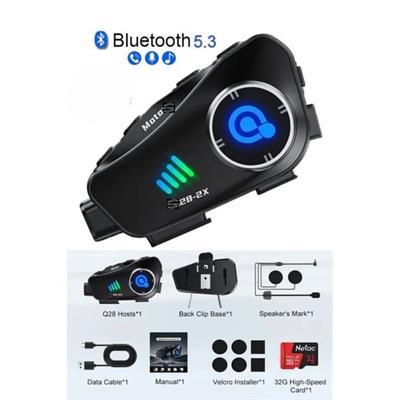 Q28 Wifi Kameralı Interkom Motosiklet Kask Kulaklığı Bluetooth Sd Kart Destekli