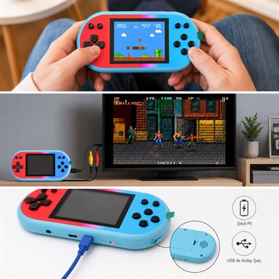 Q8 Plus Atari 520 Oyunlu Taşınabilir Retro Oyun Konsolu 3 İnç Hd Lcd Ekran Tv Bağlantılı Şarjlı El Oyun Konsolu Uzun Şarj Süreli 
