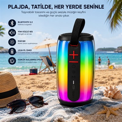 RGB Işıklı Bluetooth Hoparlör 10W Taşınabilir Kablosuz Speaker USB TF Kart AUX Destekli Type-C Şarjlı
