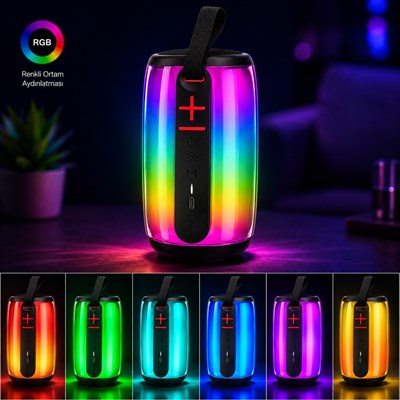RGB Işıklı Bluetooth Hoparlör 10W Taşınabilir Kablosuz Speaker USB TF Kart AUX Destekli Type-C Şarjlı