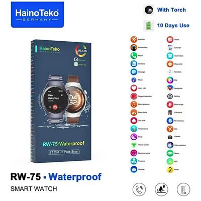 RW-75 Amoled Ekran Waterproof Akıllı Saat 10 Gün Şarj Ömürlü Suya Dayanıklı 3 Kordonlu Bluetooth Arama Özellikli Akıllı Saat