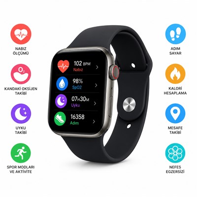 S1000 Pro Akıllı Saat 7 Kordonlu Bluetooth Arama Tam Dokunmatik Büyük Ekran Nabız Uyku Takipli Manyetik Şarjlı Akıllı Saat Seti