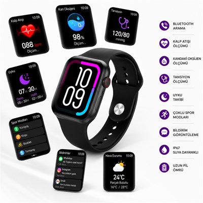 S1000 ProMax 7+2 Akıllı Saat Seti Kablosuz Bluetooth Kulaklık 7 Farklı Kordon Dokunmatik Akıllı Saat Type C Şarj Destekli