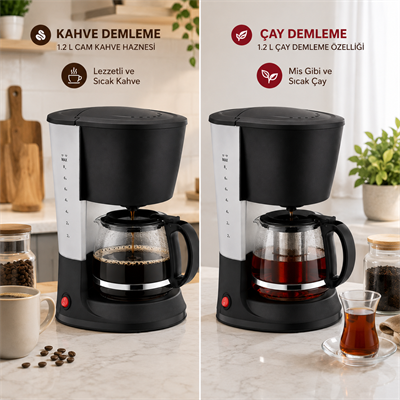 SCM2938 Filtre Kahve Ve Çay Demleme Makinesi 1.2 L Cam Hazneli Yıkanabilir Filtreli Damlama Önleyici Sistemli Kahve Makinesi 800W