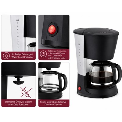 SCM2938 Filtre Kahve Ve Çay Demleme Makinesi 1.2 L Cam Hazneli Yıkanabilir Filtreli Damlama Önleyici Sistemli Kahve Makinesi 800W