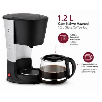 SCM2938 Filtre Kahve Ve Çay Demleme Makinesi 1.2 L Cam Hazneli Yıkanabilir Filtreli Damlama Önleyici Sistemli Kahve Makinesi 800W