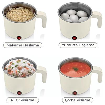 SCO5043 Çok Fonksiyonlu Elektrikli Pişirici 800 ml Buharda Pişirme Çorba Pilav Yumurta Sebze Makarna Pişirme Cam Kapaklı Mini Elektrikli Tencere