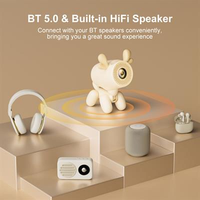 Sevimli Köpek Tasarımlı Mini Akıllı Projektör Android 13 Bluetooth 5.0 Dahili Hoparlör 720P HD 4K Destek Taşınabilir Ev Sinema Projeksiyon Cihazı 