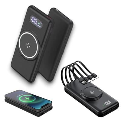 Siyah 10.000 Mah Dijital Göstergeli Hızlı Şarj Destekli Magsafe 4 Çıkışlı Powerbank