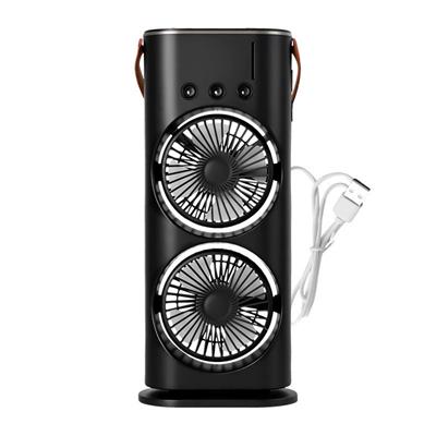 Siyah 5003 Çift Fanlı Sprey Soğutucu Nemlendirici Şarjlı Masaüstü Vantilatör Su Püskürten 2li Rgb Işıklı Oynar Başlıklı Ayarlanabilir Serinletici Fan 