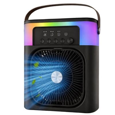 Siyah 5005 Sprey Fan Şarjlı Buharlı Vantilatör Rgb Işıklı Zaman Ayarlı Masaüstü Serinletici Nemlendirici Su Püskürten Soğutucu Fan 