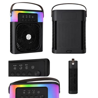 Siyah 5005 Sprey Fan Şarjlı Buharlı Vantilatör Rgb Işıklı Zaman Ayarlı Masaüstü Serinletici Nemlendirici Su Püskürten Soğutucu Fan 