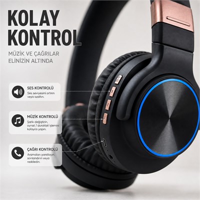 Siyah BT760 Kablosuz Bluetooth 5.0 Kulak Üstü Kulaklık 400 Mah Şarj Edilebilir Mikrofonlu Gürültü Azaltma Özellikli TF Kart ve Aux Destekli Kulaklık