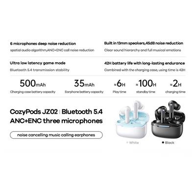 Siyah Enc Anc Çift Mikrofon 6.0 Bluetooth Kablosuz Kulaklık Gürültü Engelleyici Uzun Pil Süreli Kablosuz Bluetooth Kulaklık