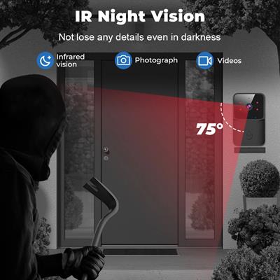 Siyah Kameralı Akıllı Kapı Zili Kamera Sistemli Mini Doorbell Görüntülü Kapı Zili Hareket Sensörlü Gece Görüşlü Ev Ofis Güvenlik Şarjlı Kapı Zili