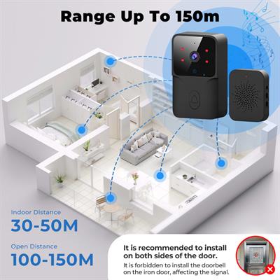 Siyah Kameralı Akıllı Kapı Zili Kamera Sistemli Mini Doorbell Görüntülü Kapı Zili Hareket Sensörlü Gece Görüşlü Ev Ofis Güvenlik Şarjlı Kapı Zili