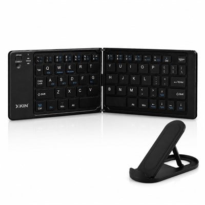Siyah Katlanabilir Kablosuz Bluetooth Klavye Çoklu Cihaz Destekli Şarj Edilebilir Mini Taşınabilir Klavye Telefon Tablet Bilgisayar Uyumlu Telefon Standlı