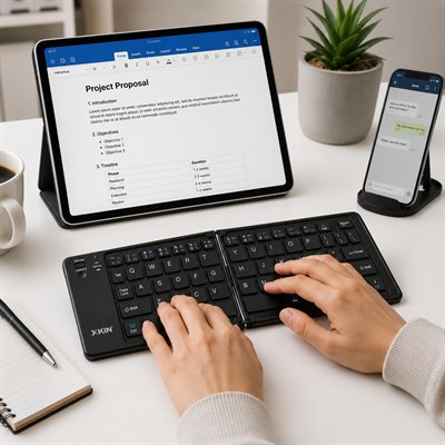 Siyah Katlanabilir Kablosuz Bluetooth Klavye Çoklu Cihaz Destekli Şarj Edilebilir Mini Taşınabilir Klavye Telefon Tablet Bilgisayar Uyumlu Telefon Standlı