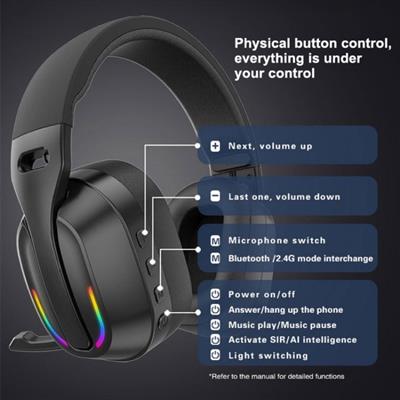 Siyah PG-B500 RGB Işıklı Kablosuz Bluetooth 5.4 Mikrofonlu Oyuncu Kulaklığı Gaming Headset Şarjlı Yumuşak Kulak Pedli Stereo Kulaklık Kulaküstü Kulaklık
