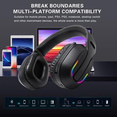Siyah PG-B500 RGB Işıklı Kablosuz Bluetooth 5.4 Mikrofonlu Oyuncu Kulaklığı Gaming Headset Şarjlı Yumuşak Kulak Pedli Stereo Kulaklık Kulaküstü Kulaklık