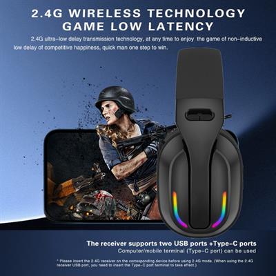 Siyah PG-B500 RGB Işıklı Kablosuz Bluetooth 5.4 Mikrofonlu Oyuncu Kulaklığı Gaming Headset Şarjlı Yumuşak Kulak Pedli Stereo Kulaklık Kulaküstü Kulaklık