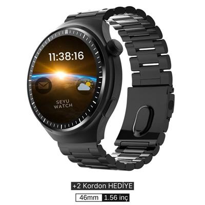 Siyah Watch 4 Pro Plus Amoled Ekran 3 Kordonlu Akıllı Saat