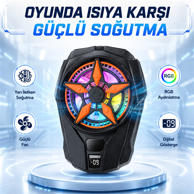 SL-09 Telefon Soğutucu Yarı İletken Hızlı Soğutma Güçlü Fan RGB Aydınlatmalı Dijital Göstergeli Mobil Oyun Soğutucu
