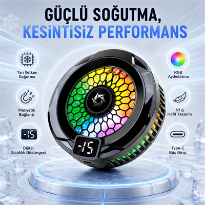 SL-25 Manyetik Telefon Soğutucu Güçlü Fanlı Hızlı Soğutma RGB Aydınlatmalı Dijital Sıcaklık Göstergeli