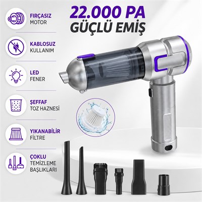 ST-6705APlus Kablosuz El Süpürgesi 22000 Pa Güçlü Emiş Fırçasız Motor LED Fenerli Şarjlı Araç Ev Süpürgesi Çoklu Başlıklı