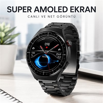 SW-32 Akıllı Saat Super AMOLED Ekran Bluetooth Arama Konuşma Nabız Adım Uyku Takibi Spor Modlu 3 Kordonlu Smart Watch