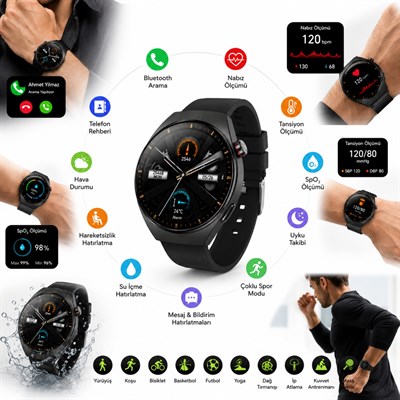 SW32 49mm 3 Kordonlu Yuvarlak Akıllı Saat Bluetooth Arama Nabız Tansiyon SpO₂ Ölçüm Çoklu Spor Modu Android iOS Uyumlu
