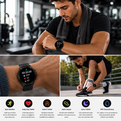 SW32 49mm 3 Kordonlu Yuvarlak Akıllı Saat Bluetooth Arama Nabız Tansiyon SpO₂ Ölçüm Çoklu Spor Modu Android iOS Uyumlu