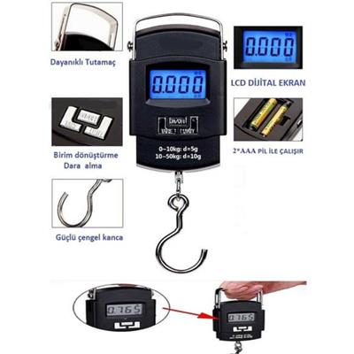 Taşınabilir Elektronik Dijital Göstergeli El Kantarı 50 Kg Terazi 10 Gr Hassas Tartı