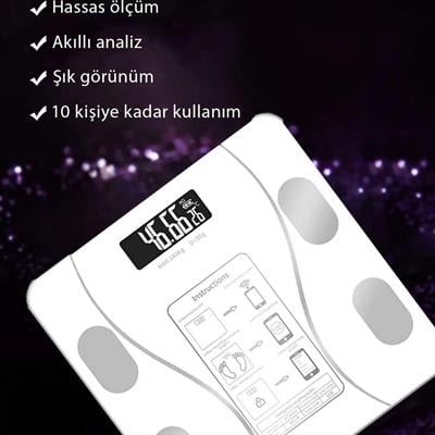 Beyaz TF-1072 Dijital Baskül Tartı Bluetoothlu Kilo Yağ Su Ölçüm Cihazı Akıllı Terazi