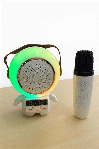TK-66 Tek Mikrofonlu  Asto Speaker Rgb Led Işıklı Dijital Göstergeli Saat Astronot Bluetooth Hoparlör