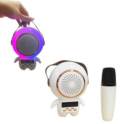 TK-66 Tek Mikrofonlu  Asto Speaker Rgb Led Işıklı Dijital Göstergeli Saat Astronot Bluetooth Hoparlör