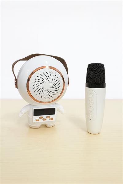 TK-66 Tek Mikrofonlu  Asto Speaker Rgb Led Işıklı Dijital Göstergeli Saat Astronot Bluetooth Hoparlör