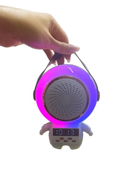TK-66 Tek Mikrofonlu  Asto Speaker Rgb Led Işıklı Dijital Göstergeli Saat Astronot Bluetooth Hoparlör