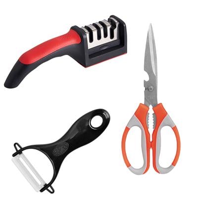 Üçlü Mutfak Seti Makas-Soyacak-Bıçak Bileyleme 3Lü Set