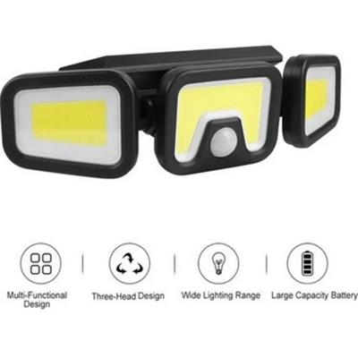 V-023 Güneş Enerjili Hareket Sensörlü Güvenlik Led Işığı 3 Kafalı Solar Lamba