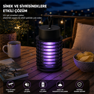 W6 Şarjlı Elektrikli Sinek Ve Sivrisinek Öldürücü UV Işıklı Lamba Askılı Masaüstü Kullanım Gece Lambalı Sarı Işıklı 2 Farklı Işık Modu