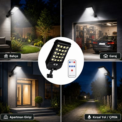 W7207 Solar Sokak Lambası Güneş Enerjili Hareket Sensörlü Uzaktan Kumandalı LED Dış Mekan Bahçe Aydınlatma Suya Dayanıklı