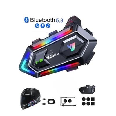 Y20 İntercom Motosiklet Kask Kulaklığı RGB Işıklı BT 5.3 Bluetooth