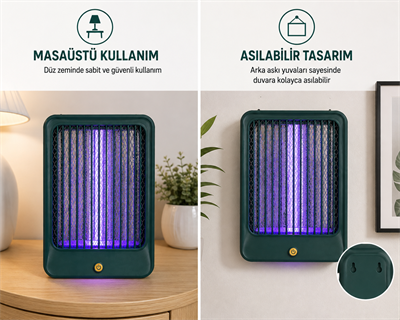Yeşil USB Elektrikli Sinek Sivrisinek Öldürücü Lamba UV Işıklı Haşere Yakalama Cihazı Masaüstü Ve Duvara Asılabilir Elektrikli Sinek Kovucu Koruyucu Izgaralı 